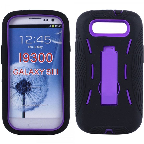 Wholesale Samsung Galaxy S3 / i9300 Armor Hybrid Case with Kickstand (Black-Purple)
